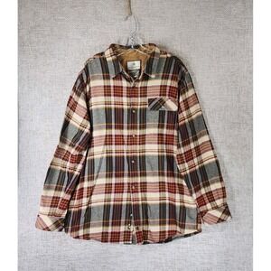 Legendary Whitetails Shirt Men's XLT Buck Camp Button Down Flannel Plaid Tan Red